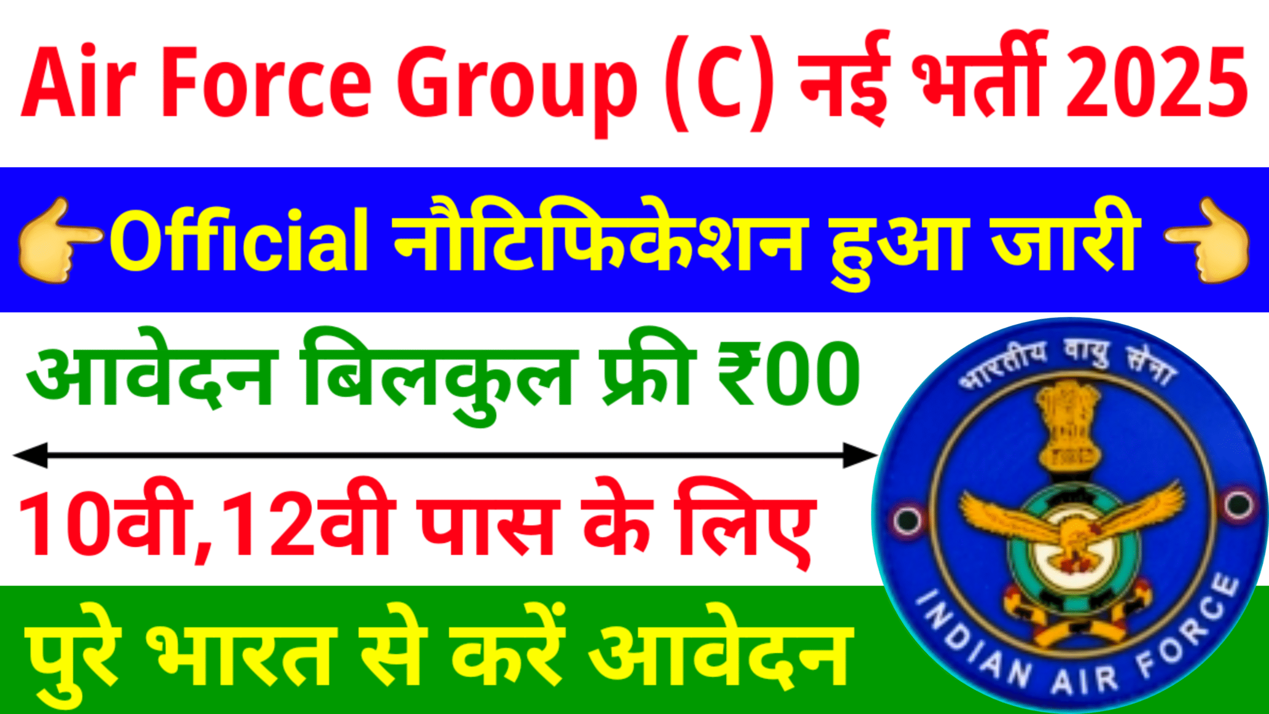 Indian Airforce Group C Recruitment 2025: इंडियन एयर फाॅर्स ग्रुप सी की ओर से नई भर्ती 10 वीं पास के लिए जारी 