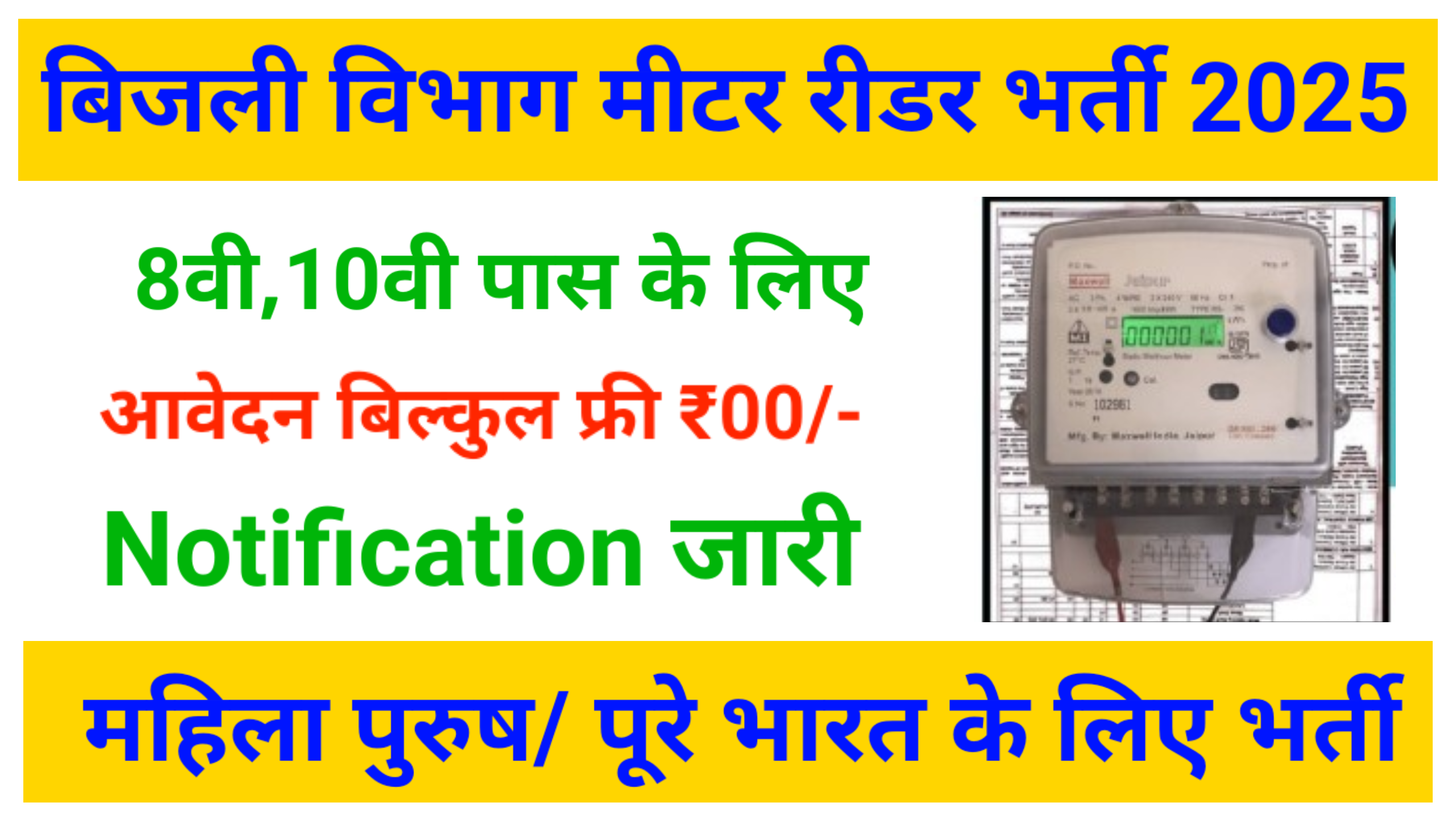 Electricity Meter Reader Vacancy: बिजली मीटर रीडर के ओर से कुल 950 पदों पर भर्ती जारी यह से देखे 